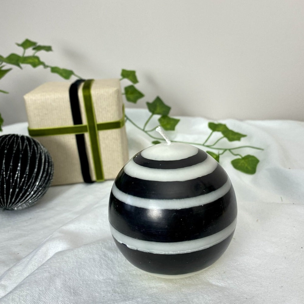 Small Striped Ball Candle - Black and White