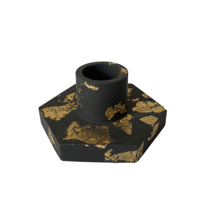 Gold Leaf Candleholder - Black