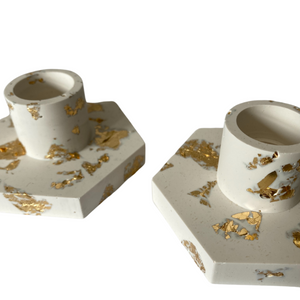 Gold Leaf Candleholder - White
